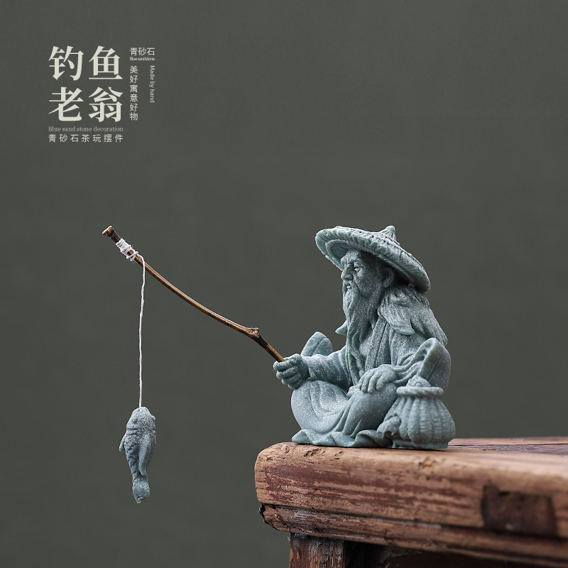鱼缸造景姜子牙钓鱼老翁桌面摆件园艺盆景鱼翁垂钓趣味小摆件饰品
