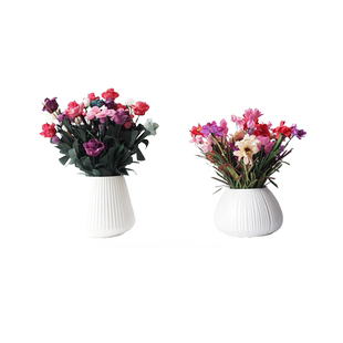 仿真花假花手感花PE波斯菊玫瑰花搭白色简约花盆花瓶花艺插花套装