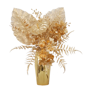 轻奢金色仿真花蝴蝶兰干花莲蓬过年婚庆福桶装饰金叶子花瓶摆件