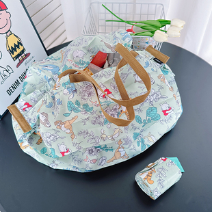 卡通可爱日系环保购物袋风琴褶有按扣旅行收纳便携