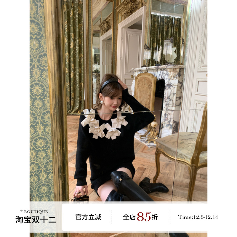 F boutique 手工坊 山茶花重工羊毛长款套头毛衣裙