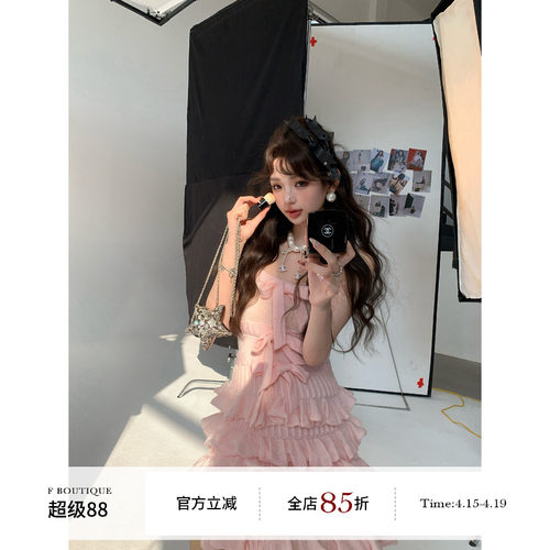 F boutique「香香针织裙」25k手工蝴蝶结绑带羊毛针织吊带连衣裙