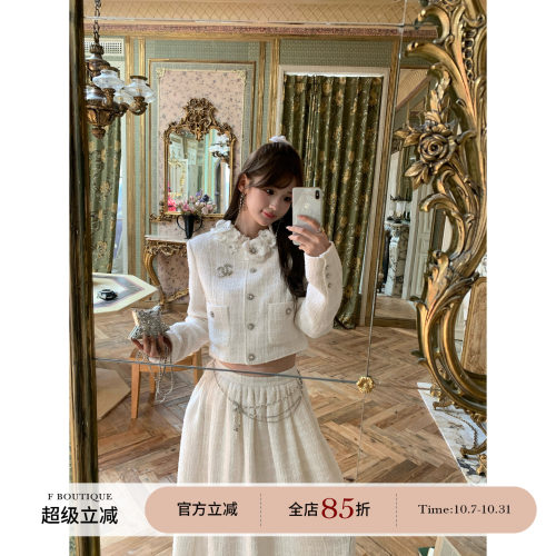 F boutique 独家自线 典藏系列绝美手工立体花朵手缝羊毛小香套装