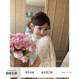 针织衫 boutique「白鸽玫瑰」Di r重工花卉刺绣圆领短袖 开衫