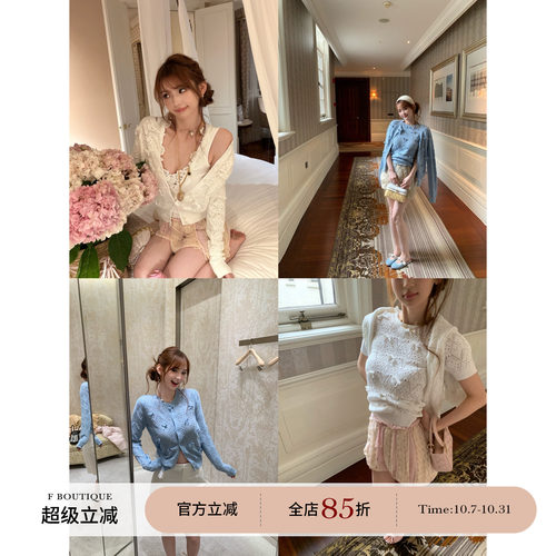 F boutique「娇憨千金」D家*手工蝴蝶结圆领短袖针织衫+长袖外套