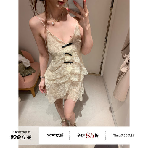F boutique「步步生莲」定染山茶花蕾丝手工蝴蝶结吊带短裙/长裙
