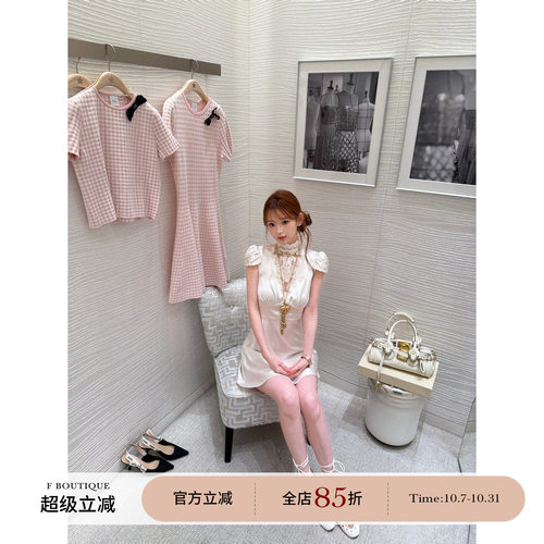 F boutique「白栀栖雾」Ch1oe定制蕾丝+60高克重醋酸缎a版连衣裙