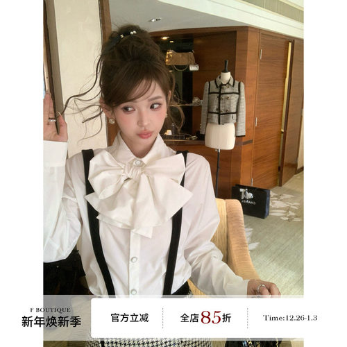 F boutique 小香25k大蝴蝶结绑带白衬衫