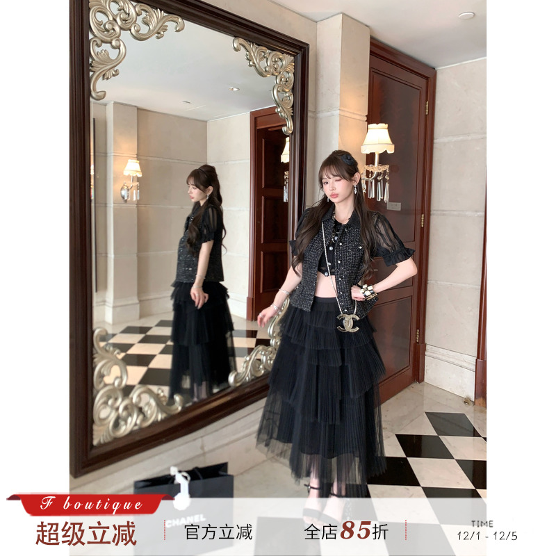 F boutique【现货】Di*r18米超重工不规则手工风琴压褶网纱半裙