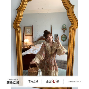 F boutique「佩斯利」zim复古印花蕾丝拼接泡泡袖连衣裙娜扎同款