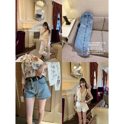 F boutique「链条刺绣」jennie同款小香26c高腰水洗牛仔短裤+长裤