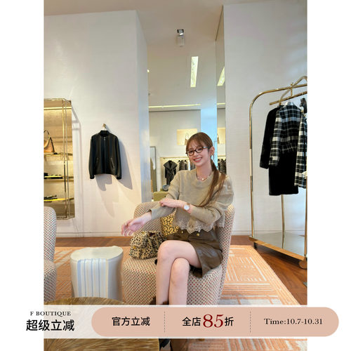 F boutique「2w+私服」蔻*依yb定制定染粗股线蕾丝粗针羊毛短毛衣