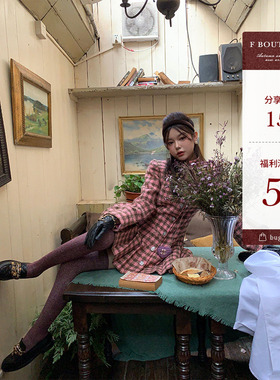 F boutique【断码清仓】苏格兰古堡彩色格纹编织羊毛外套