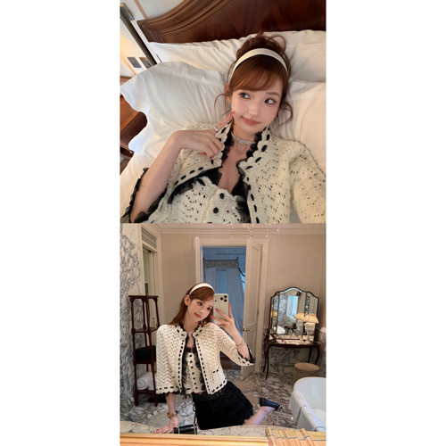 F boutique「甜系千金」小香雪纺拼接镂空钩花吊带+开衫