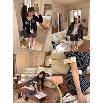 F boutique 现货「重磅王炸」格纹羊毛蝴蝶结小香外套短裤+连衣裙