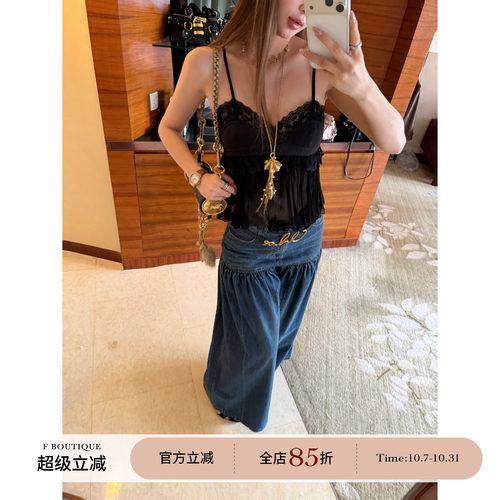 F boutique「私服自留」Ch1oe2w+定染蕾丝多裁片人丝拼接吊带