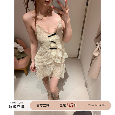 F boutique「步步生莲」定染山茶花蕾丝手工蝴蝶结吊带短裙/长裙