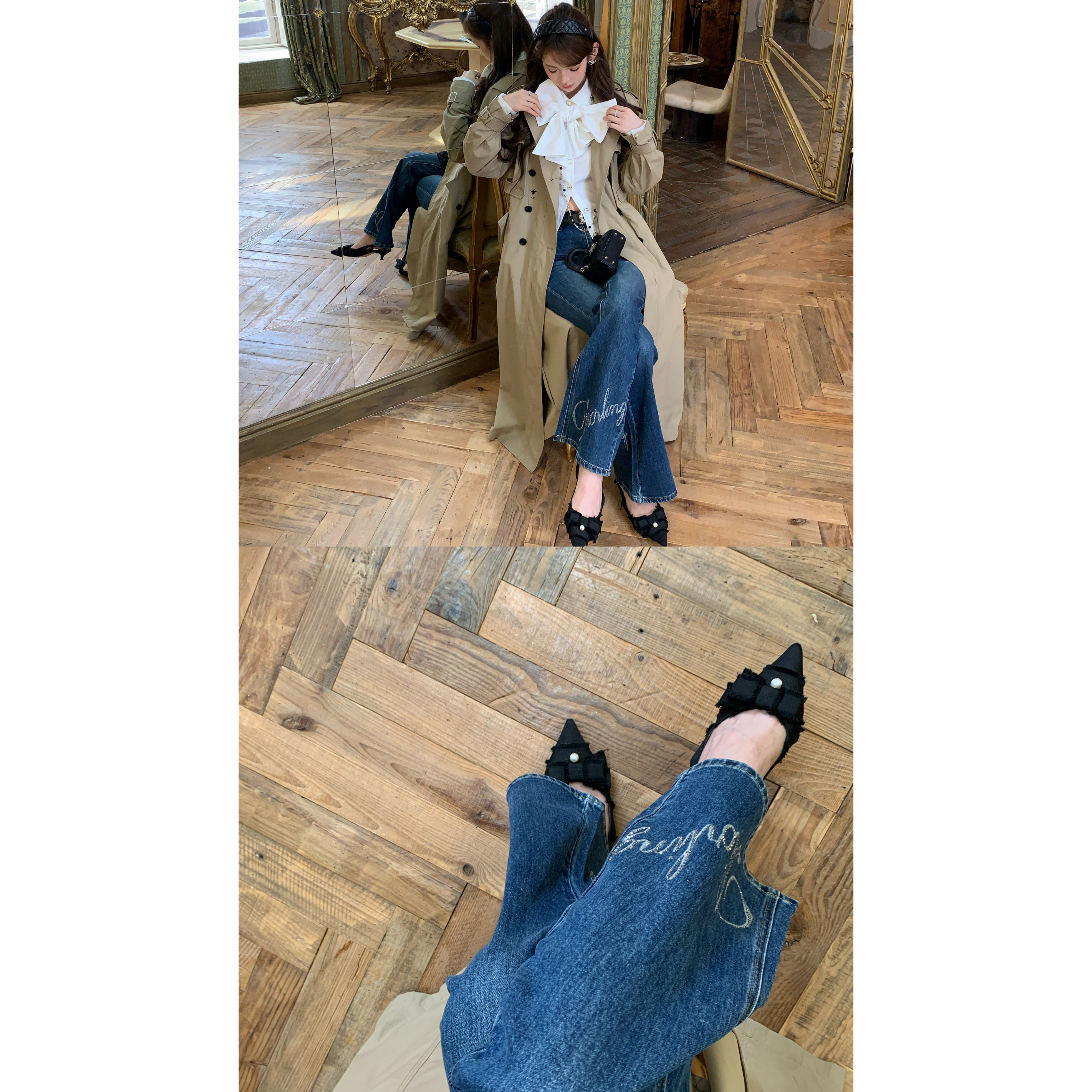 F boutique 无敌显瘦！烫钻字母微辣高腰牛仔裤