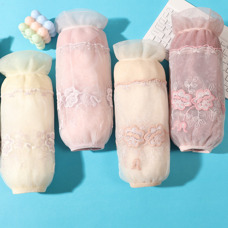 秋冬新款双层网纱蕾丝袖套女办公上班居家手袖学生羽绒服防污袖头