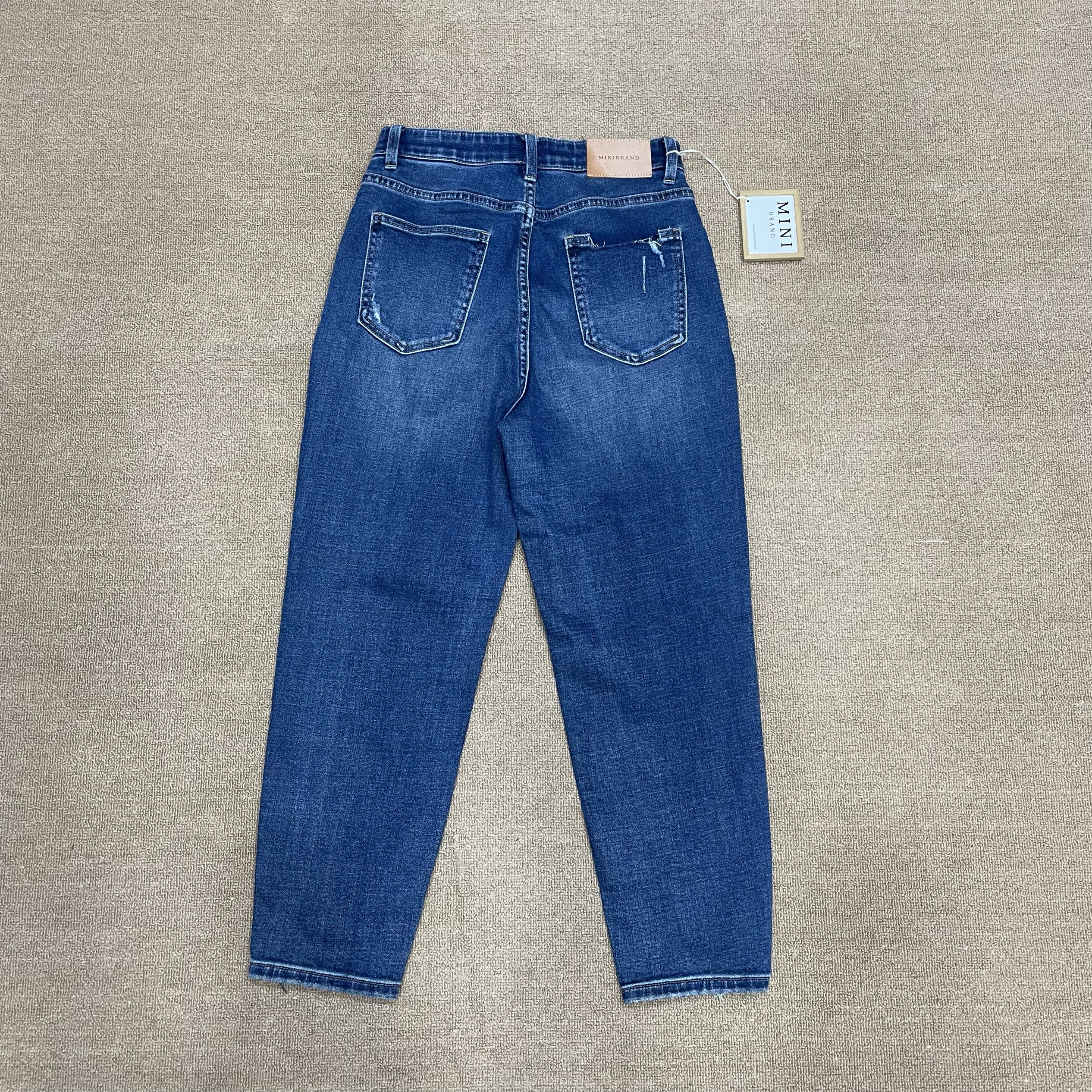 MiniBrand 2025春季新款显瘦百搭蓝色水洗九分微宽松牛仔裤女