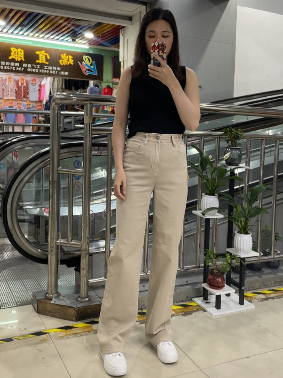 韩国 MiniBrand 高腰遮肉肉夏季宽松直筒窄版阔腿卡其色显瘦百搭