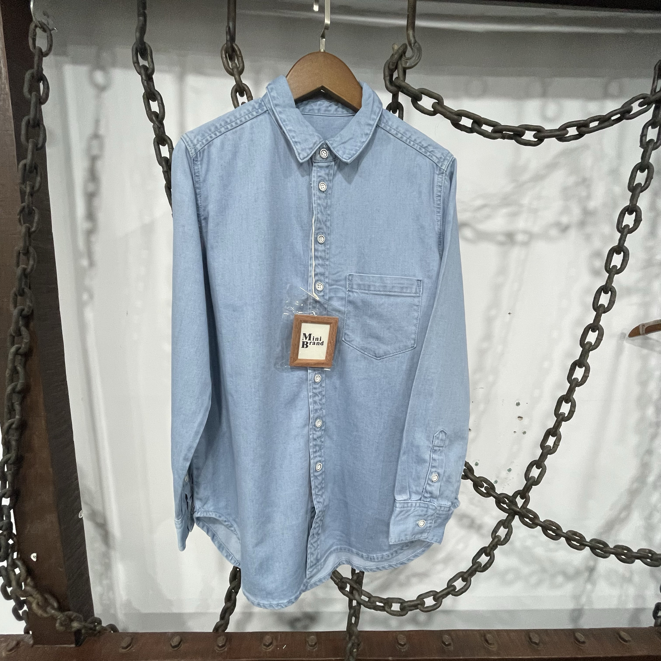 韩国minibrand春款新款蓝色牛仔衬衫百搭显瘦休闲长袖上衣女