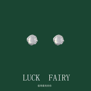 S925纯银白玛瑙耳钉女小众设计高级感冷淡风耳饰简约气质百搭耳环