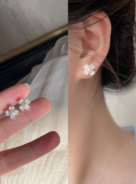 【Luck Fairy】幻彩珍珠花朵耳环小清新精致迷你耳钉粉色少女耳饰