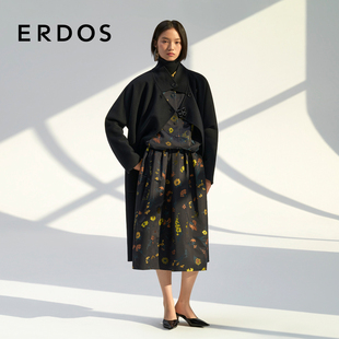冬女立体裁剪中长款 ERDOS 双面立领宽松外套 纯羊绒大衣