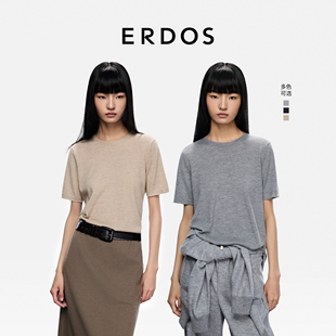 100%山羊绒圆领女士套衫 ERDOS 25年秋冬新品 装 T恤 饰半袖 精纺