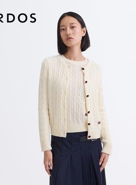 【绞花羊绒】ERDOS 圆领刺绣针织毛衣女宽松开衫/套衫