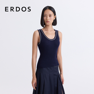 修身 撞色圆领羊绒薄款 ERDOS 针织内搭女25年春新品 精纺背心