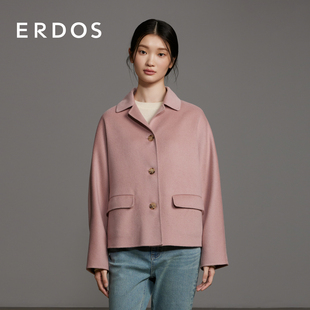 ERDOS 外套女春粉色通勤双面毛呢宽松夹克 翻领箱型短款