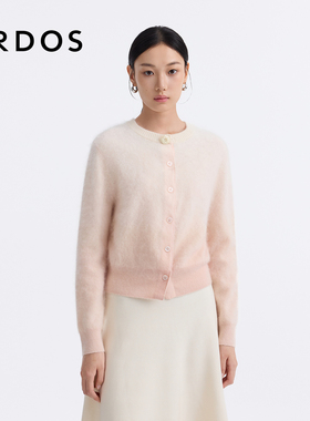 【渐变羊绒开衫】ERDOS 圆领治愈粉拉绒针织开衫毛衣女
