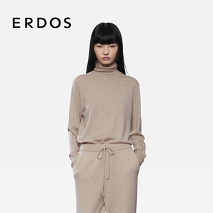 精纺 串珠装 ERDOS 25年秋冬新品 饰休闲宽松套衫 樽领女士羊绒衫