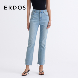 女棉质九分休闲百搭直筒裤 ERDOS 蓝色通勤水洗牛仔裤