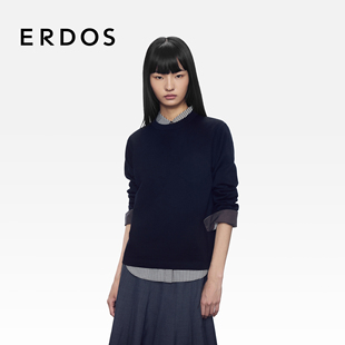 25年秋冬新品 圆领女士套衫 ERDOS 虚提宽松休闲上衣针织衫 精纺