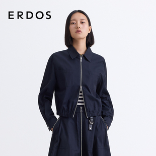 丝棉缎翻领双开拉链短款 ERDOS 外套女 哈灵顿夹克