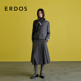 百褶半身裙通勤伞裙陈都灵同款 ERDOS 羊毛混纺半裙25年秋冬新品