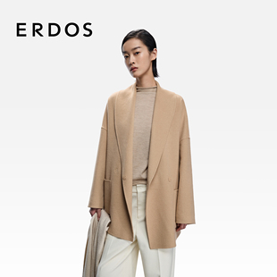 ERDOS 丝绒混纺青果领保暖外套 无染色双面毛呢女大衣25年秋冬新品