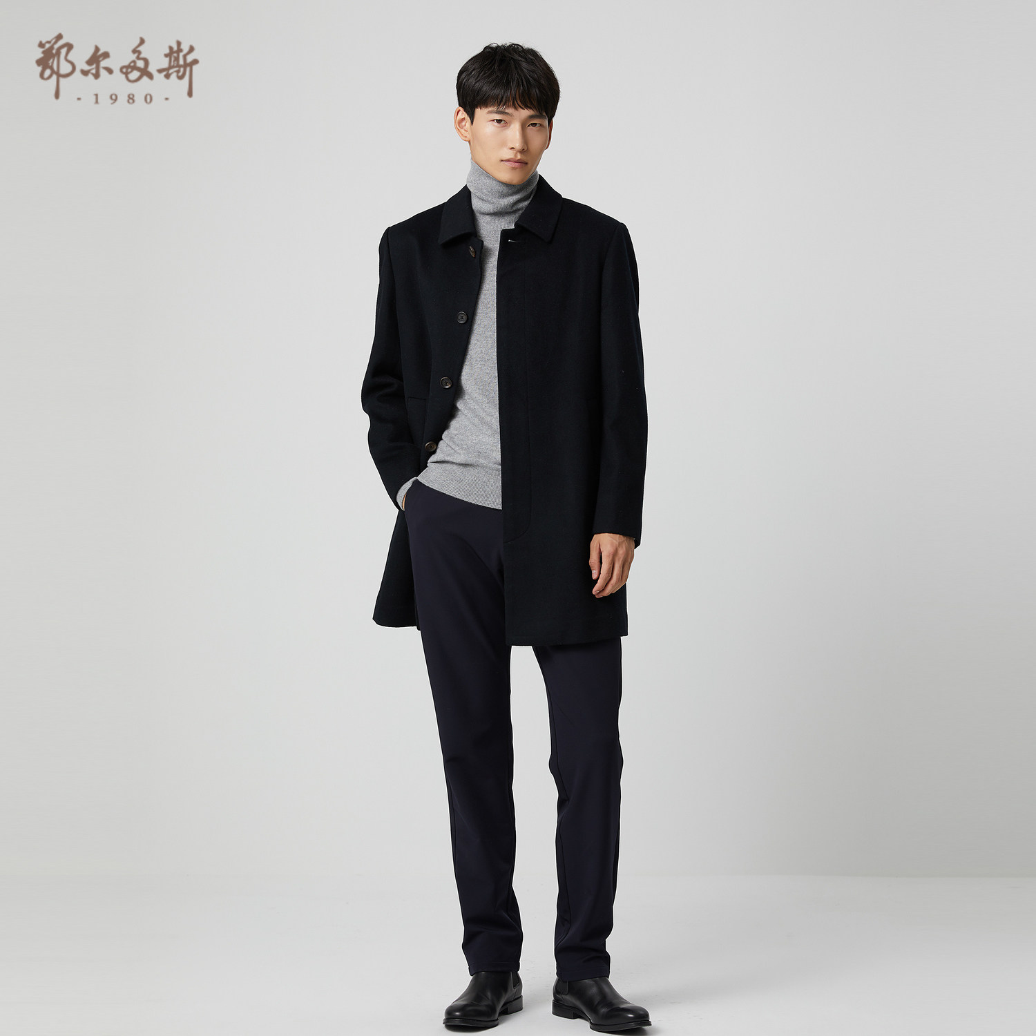 【反季特惠】鄂尔多斯1980 秋冬翻领男士羊毛大衣中长款毛呢外套在类目 男装, 毛呢大衣中 - 来自Buy2taobao.com提供专业的淘宝代购服务