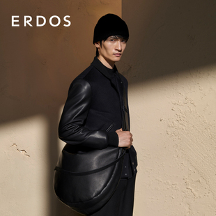 羊皮革复古机车夹克 翻领拼接袖 ERDOS 羊绒皮衣秋冬男士