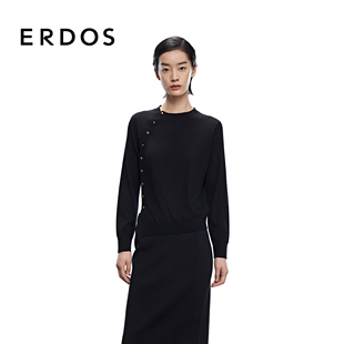 可机洗 25秋冬新品 ERDOS 精纺羊毛开衫 斜门襟立体扣针织衫 女装