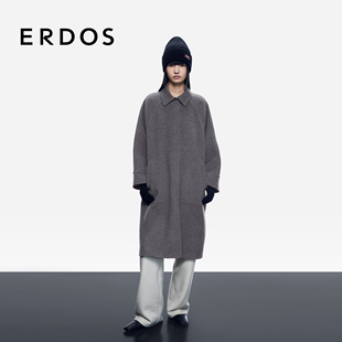 女绒毛混纺格雷系保暖外套 大衣25年秋冬新品 ERDOS 双面毛呢中长款