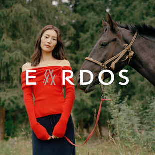 刘雯联名系列 宝石红 LIUWEN×ERDOS一字肩堆堆领抽条纯羊绒针织衫