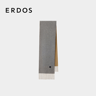 ERDOS 流苏通勤围脖保暖外搭披肩 纯羊绒双面撞色围巾25年秋冬新品