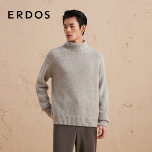 秋冬拉毛纱微落肩宽松纯色针织男套衫 ERDOS 高领羊绒衫