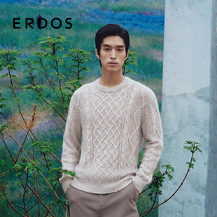 男装 百搭针织衫 丝绒混纺圆领绞花针织衫 时尚 25年秋冬新品 ERDOS