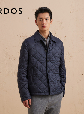 ERDOS 翻领棉服秋冬男士藏蓝菱形格保暖拉链通勤外套