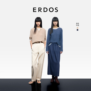 圆领宽松舒适针织T恤套衫 ERDOS 25年秋新品 精纺假两件羊绒衫